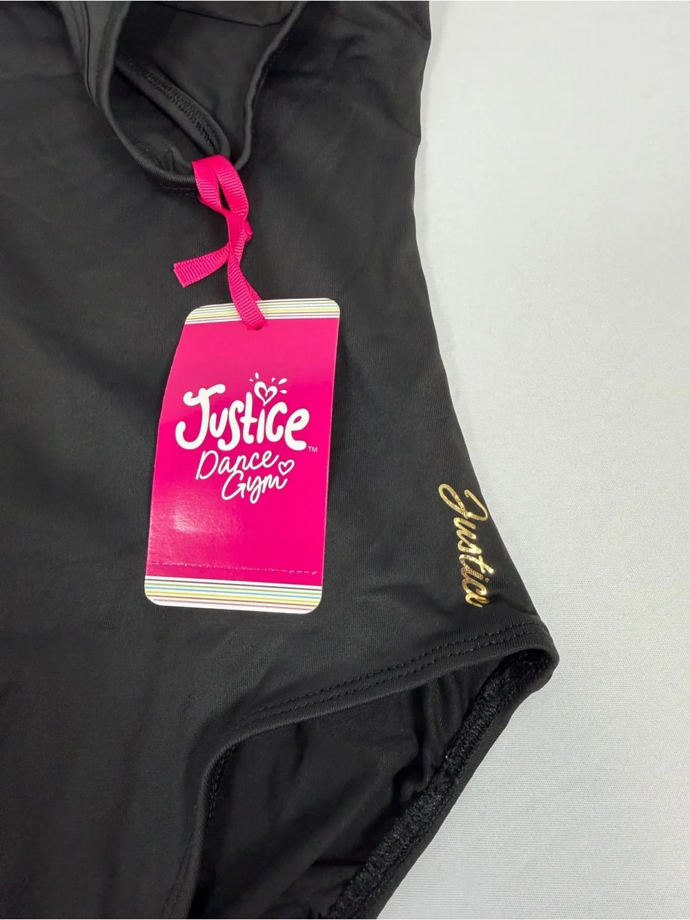 Justice Black One-Piece Dance Gym with‎ Gold Logo Meduim (10)